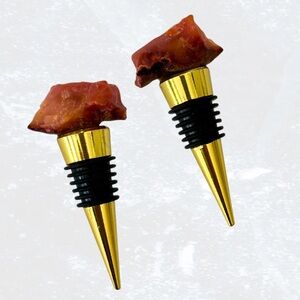 Gold and Red Wine Bottle Stopper (1) - Carnelian